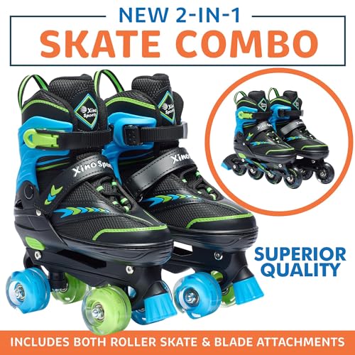 Xino Sports 2 in 1 Combo Inline Skates for Kids and Adults | Interchangeable LED Light Up Skates