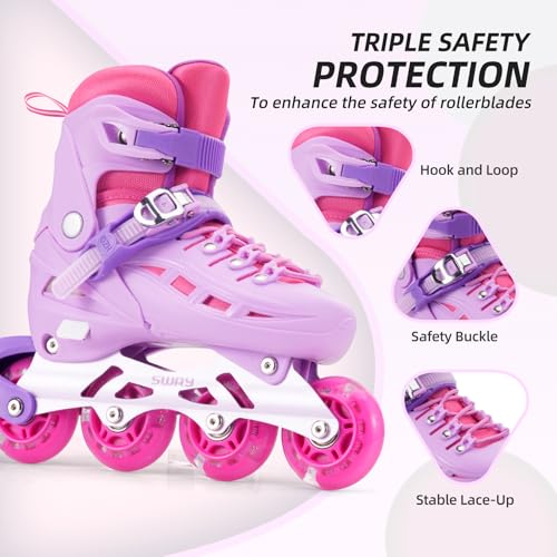 SWAY Inline Skates 4 Size Adjustable Light Up for Kids and Youths Age 4-16, Outdoor Skates Lightweight & Comfortable for