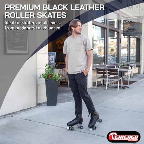 Chicago Skates Men's Premium Leather Lined Rink Roller Skate - Classic Black Quad Skates
Chicago Skates Men's Premium Le