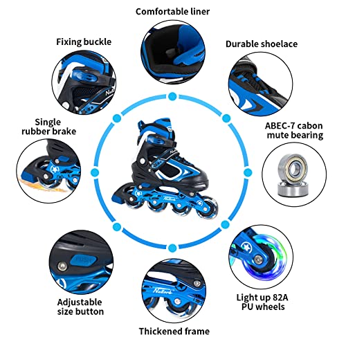 Light-up Inline Skates for Kids Red/Black/Blue Blades Size S-M-L  
Adjustable Inline Skates for Beginner Boys Girls Red/